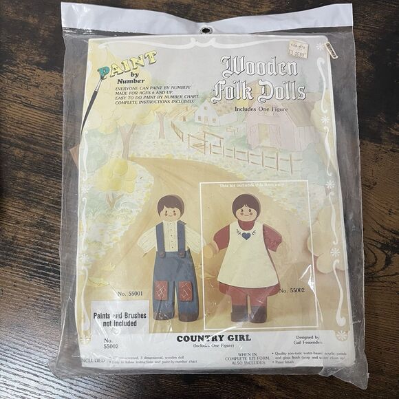 Vintage 1980s Wooden Folk Dolls Paint by Number Kits Country Boy & Girl NOS NIP - Picture 3 of 5